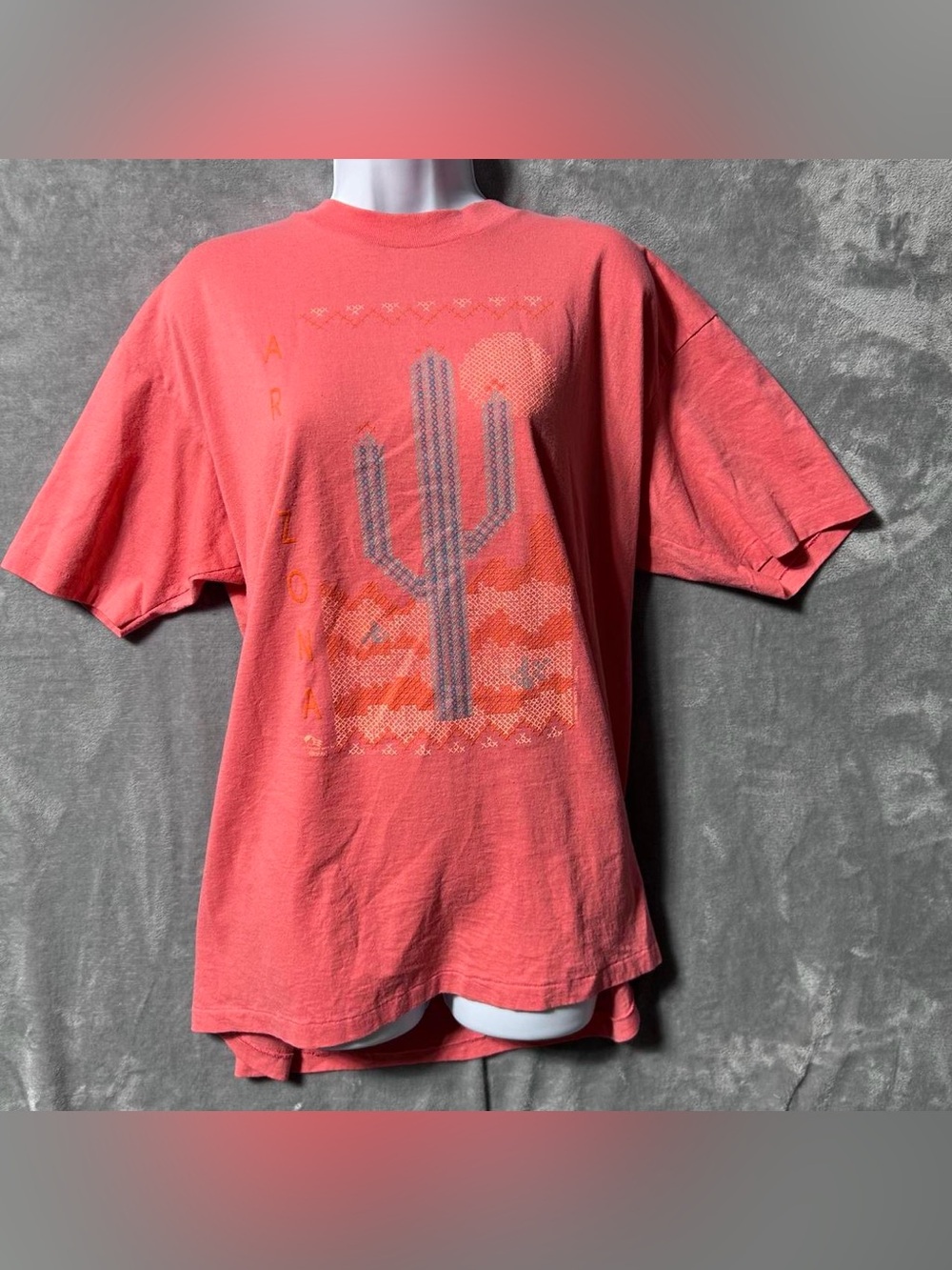 Vintage 1991 Arizona Cactus Graphic Tee Shirt Mens XL Coral Southwestern USA